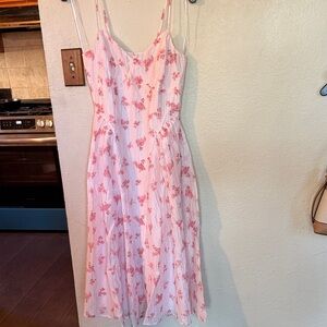 Francesca's Collections Pink Floral Midi Dress